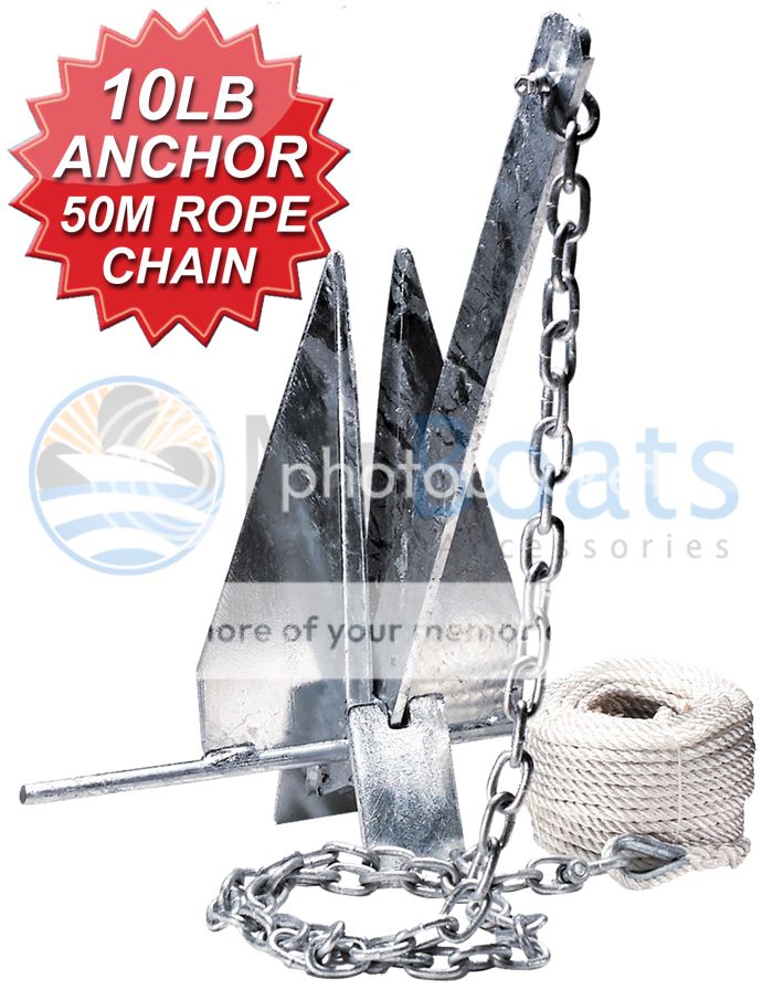 BOAT ANCHORING KIT 10lb / 5kg Sand Anchor 2M Galvanised Chain 50M x 6mm